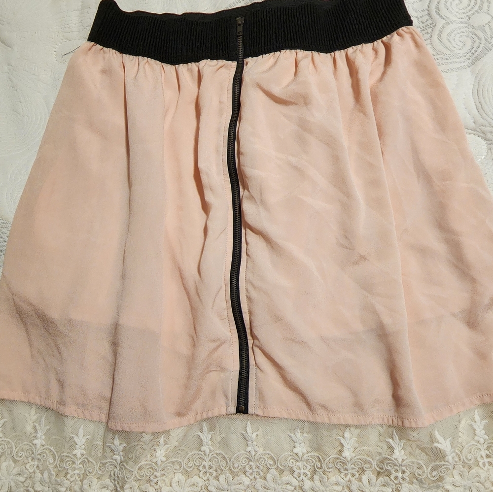 Moon Collection Pink Zip Up Skirt With An Elastic Waist And Lace Bottom, Size M